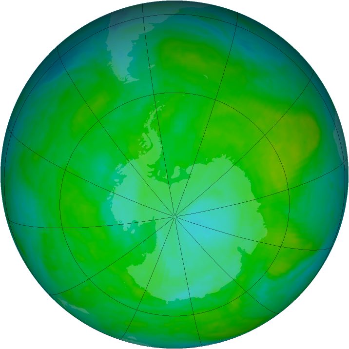 Antarctic ozone map for 01 January 1990